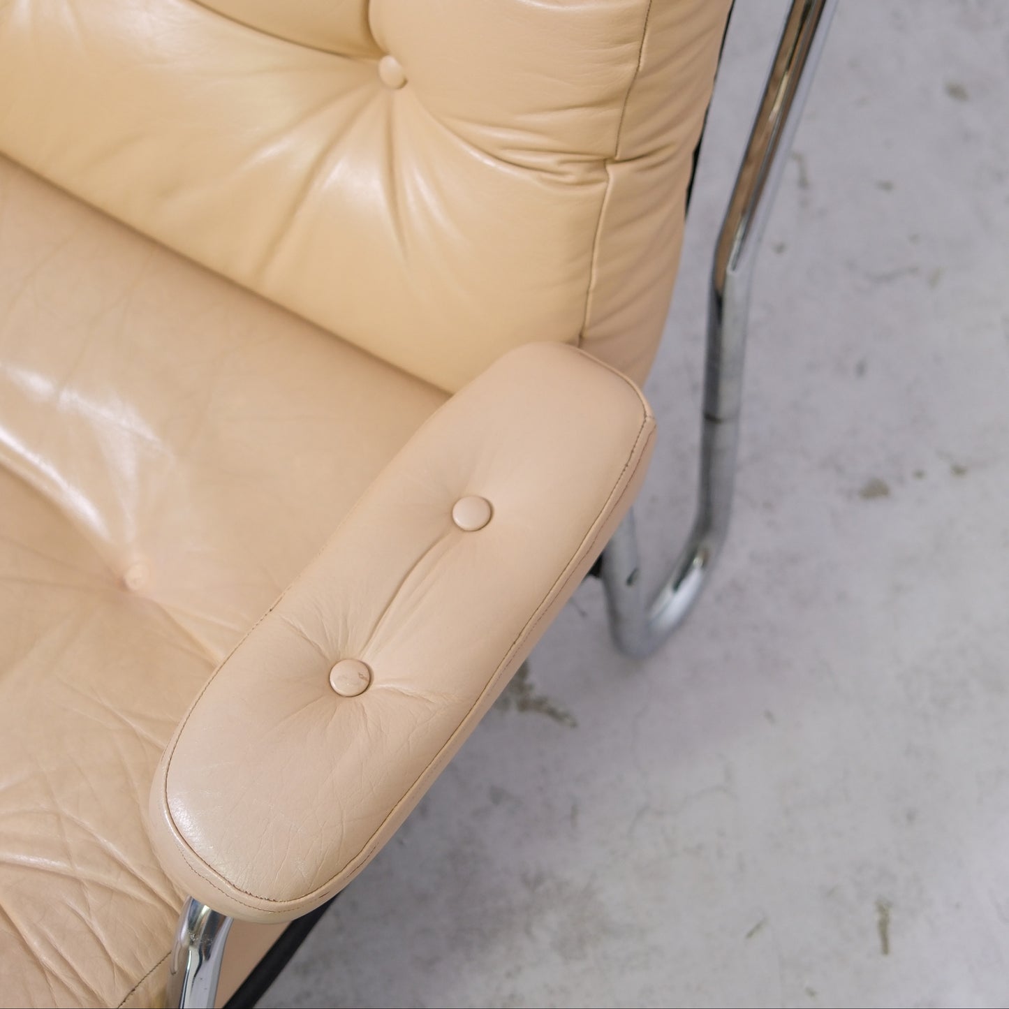 Vintage Danish Armchair Beige Leather