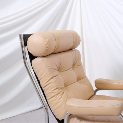 Vintage Danish Armchair Beige Leather