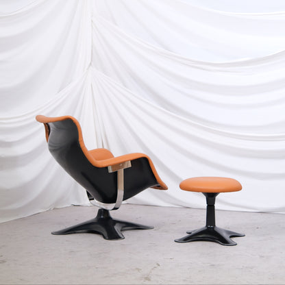 Yrjo Kukkapuro Karuselli Chair and Swivel Ottoman - Cognac Leather