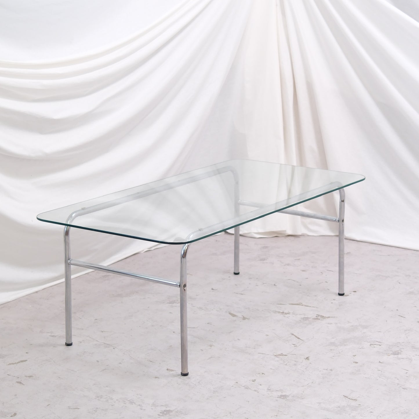 Vintage Glass Coffee Table with Chrome Frame 128 x 63 cm