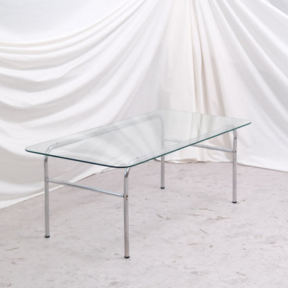 Vintage Glass Coffee Table with Chrome Frame 128 x 63 cm