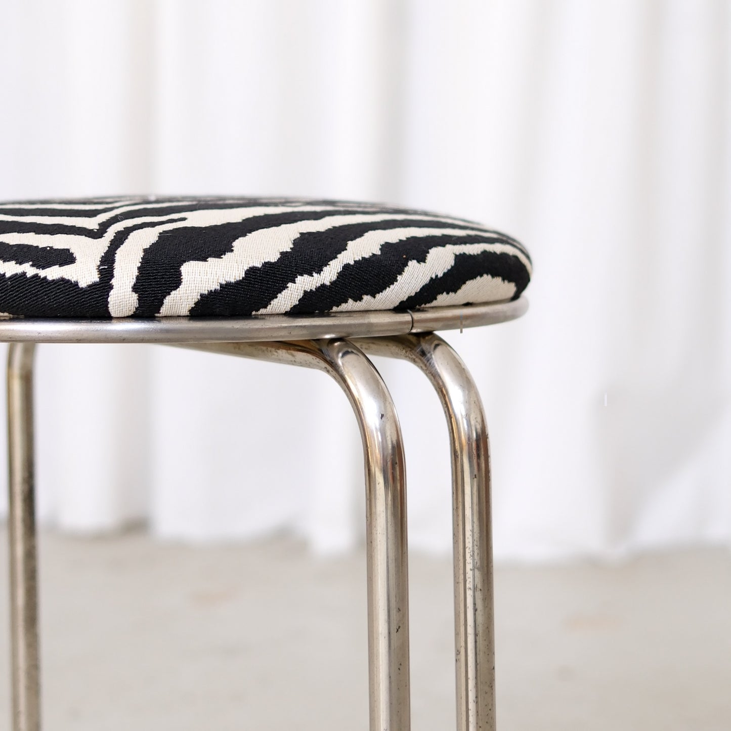Vintage Chrome Stool with Zebra Upholstery