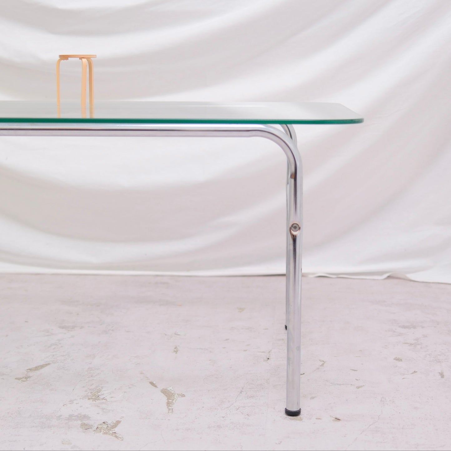Vintage Glass Coffee Table with Chrome Frame 128 x 63 cm