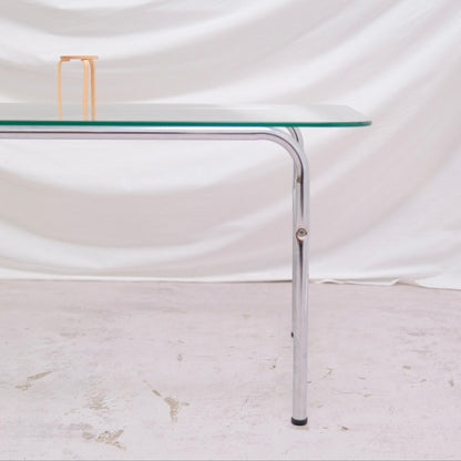 Vintage Glass Coffee Table with Chrome Frame 128 x 63 cm