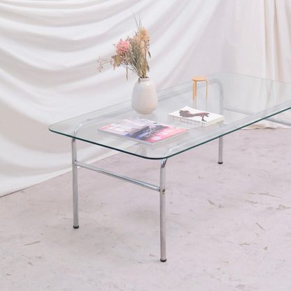 Vintage Glass Coffee Table with Chrome Frame 128 x 63 cm