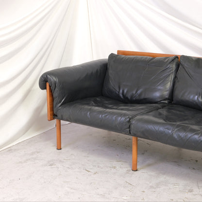 Yrjö Kukkapuro Ateljee 3-Seater Sofa in Black Leather