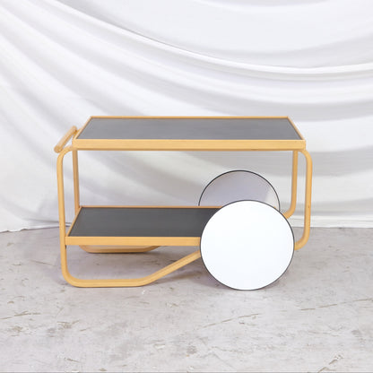 Alvar Aalto 901 Tea Trolley in Black Linoleum