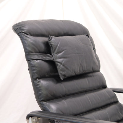 Ilmari Lappalainen Pulkka armchair with ottoman in Black Leather - Asko 1970s