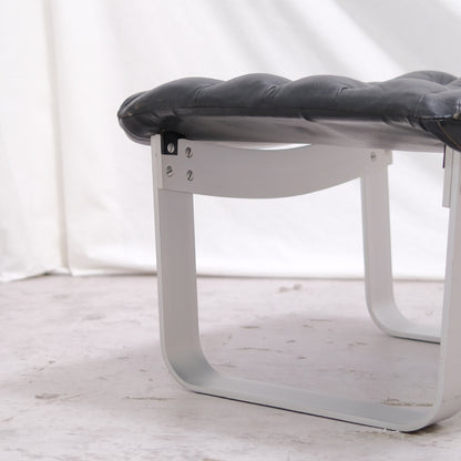 Ilmari Lappalainen Pulkka armchair with ottoman in Black Leather - Asko 1970s