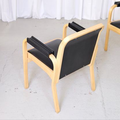 Alvar Aalto E45 Armchair for Artek in Birch and Black Leather