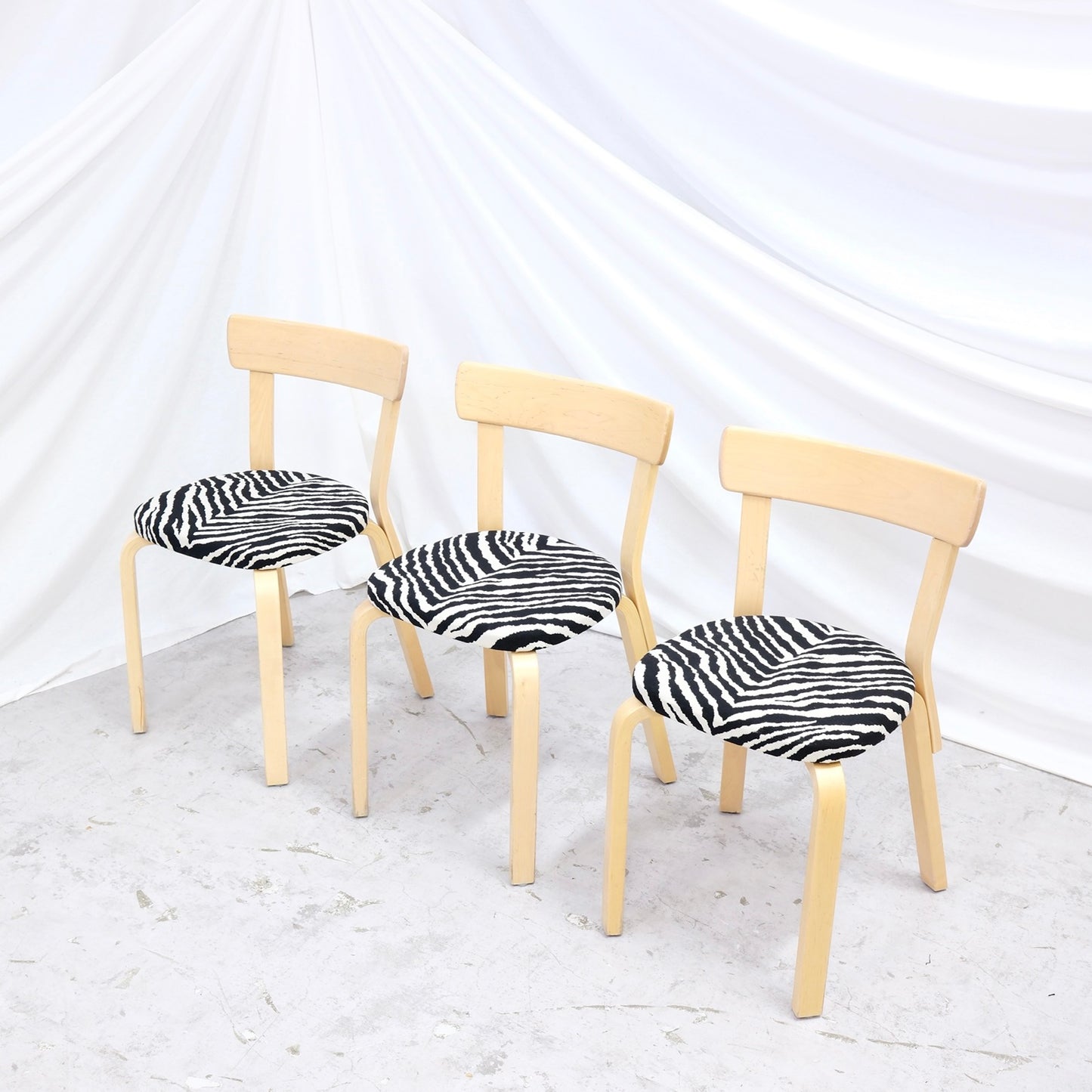 Alvar Aalto Chair 69 by Artek in Birch with Zebra Upholstery