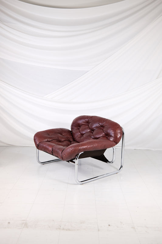 Vintage IKEA Armchair by Johan Bertil Häggström Dark Red Leather, 1970s