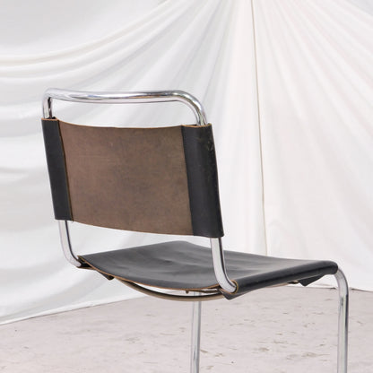 Vintage Mart Stam Cantilever Chairs in Chrome and Black Leather