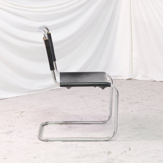 Vintage Mart Stam Cantilever Chairs in Chrome and Black Leather