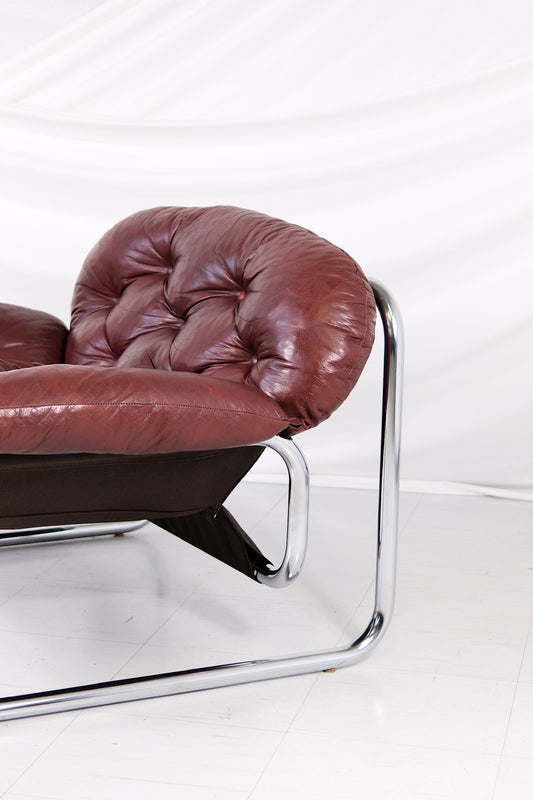 Vintage IKEA Armchair by Johan Bertil Häggström Dark Red Leather, 1970s