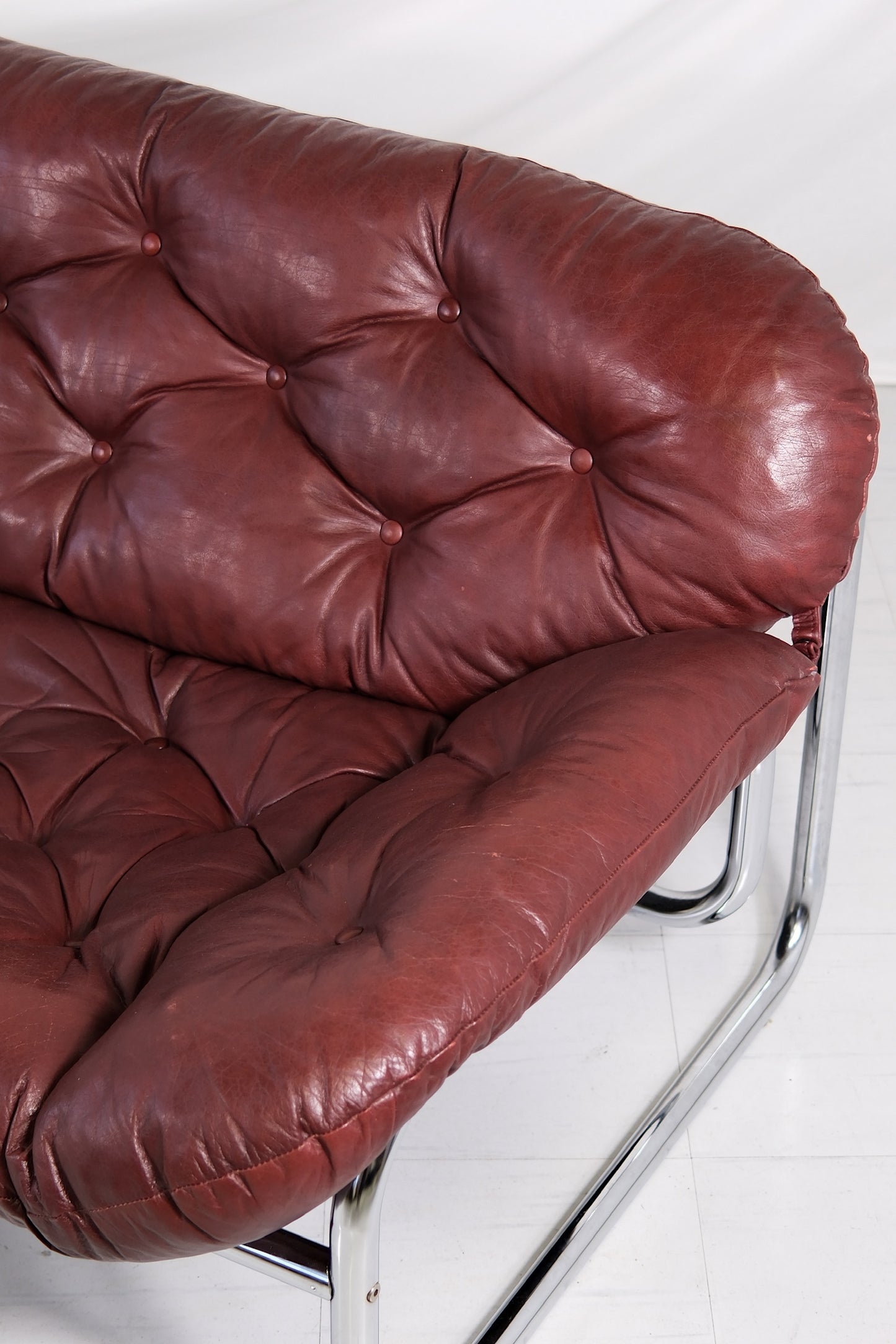 Vintage IKEA 2 Seater Sofa by Johan Bertil Häggström Dark Red Leather, 1970s