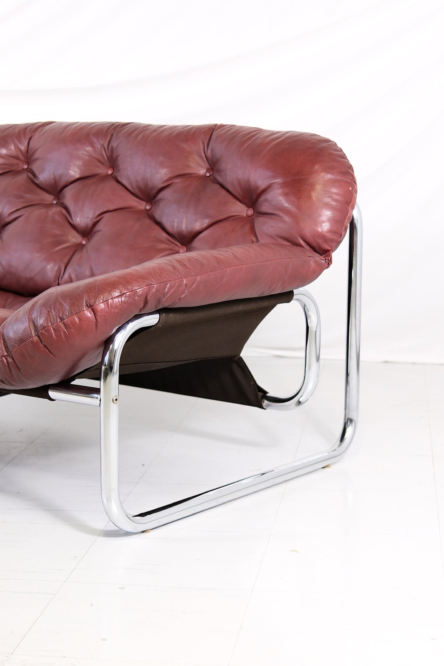 Vintage IKEA 2 Seater Sofa by Johan Bertil Häggström Dark Red Leather, 1970s