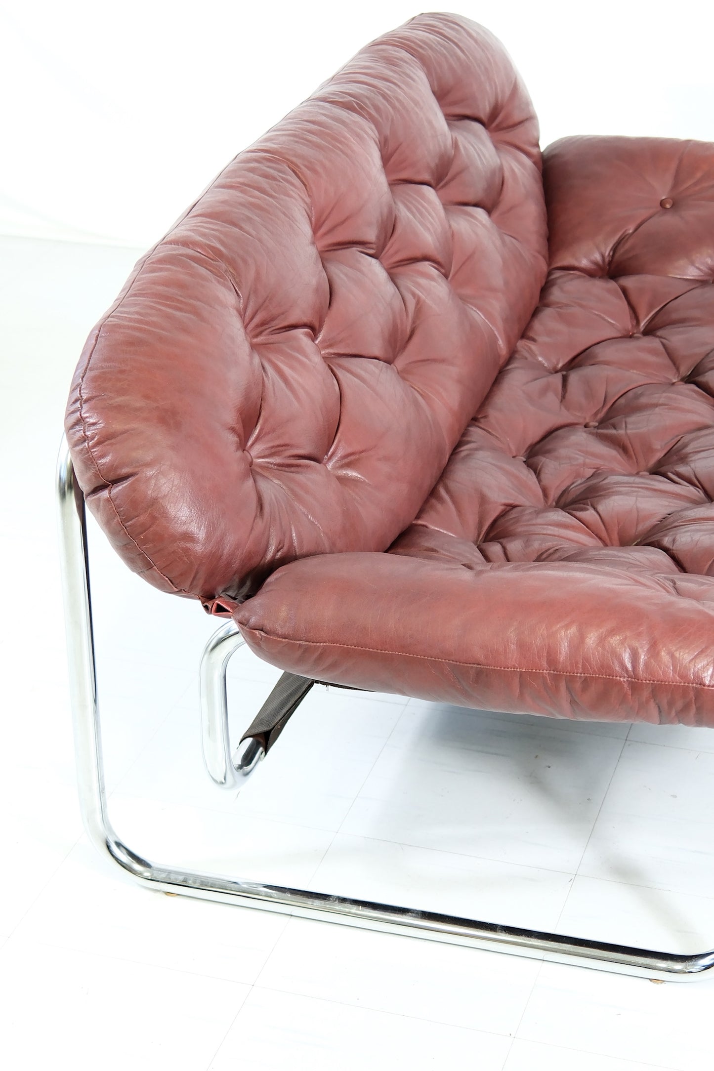Vintage IKEA 2 Seater Sofa by Johan Bertil Häggström Dark Red Leather, 1970s