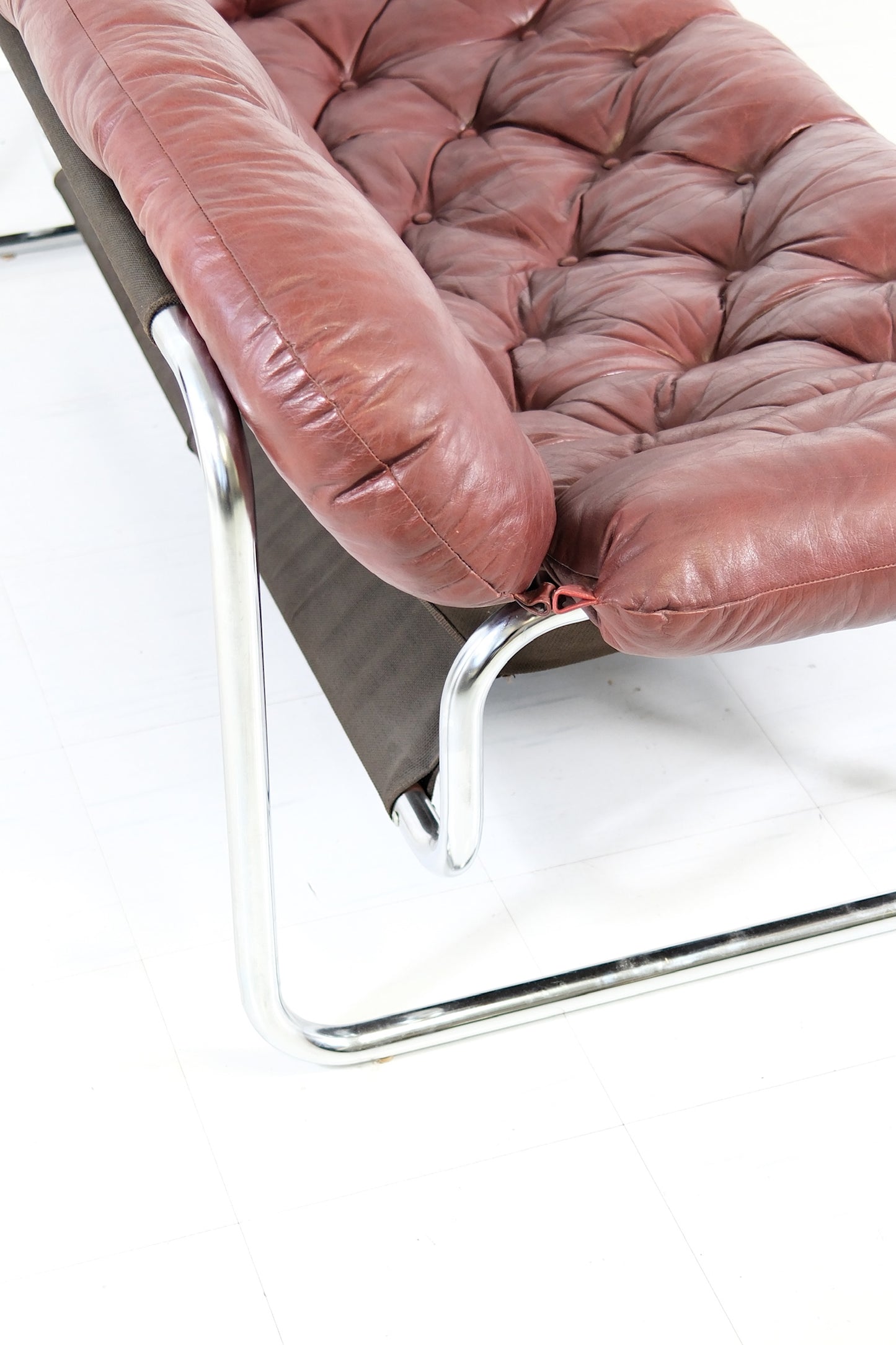 Vintage IKEA 2 Seater Sofa by Johan Bertil Häggström Dark Red Leather, 1970s
