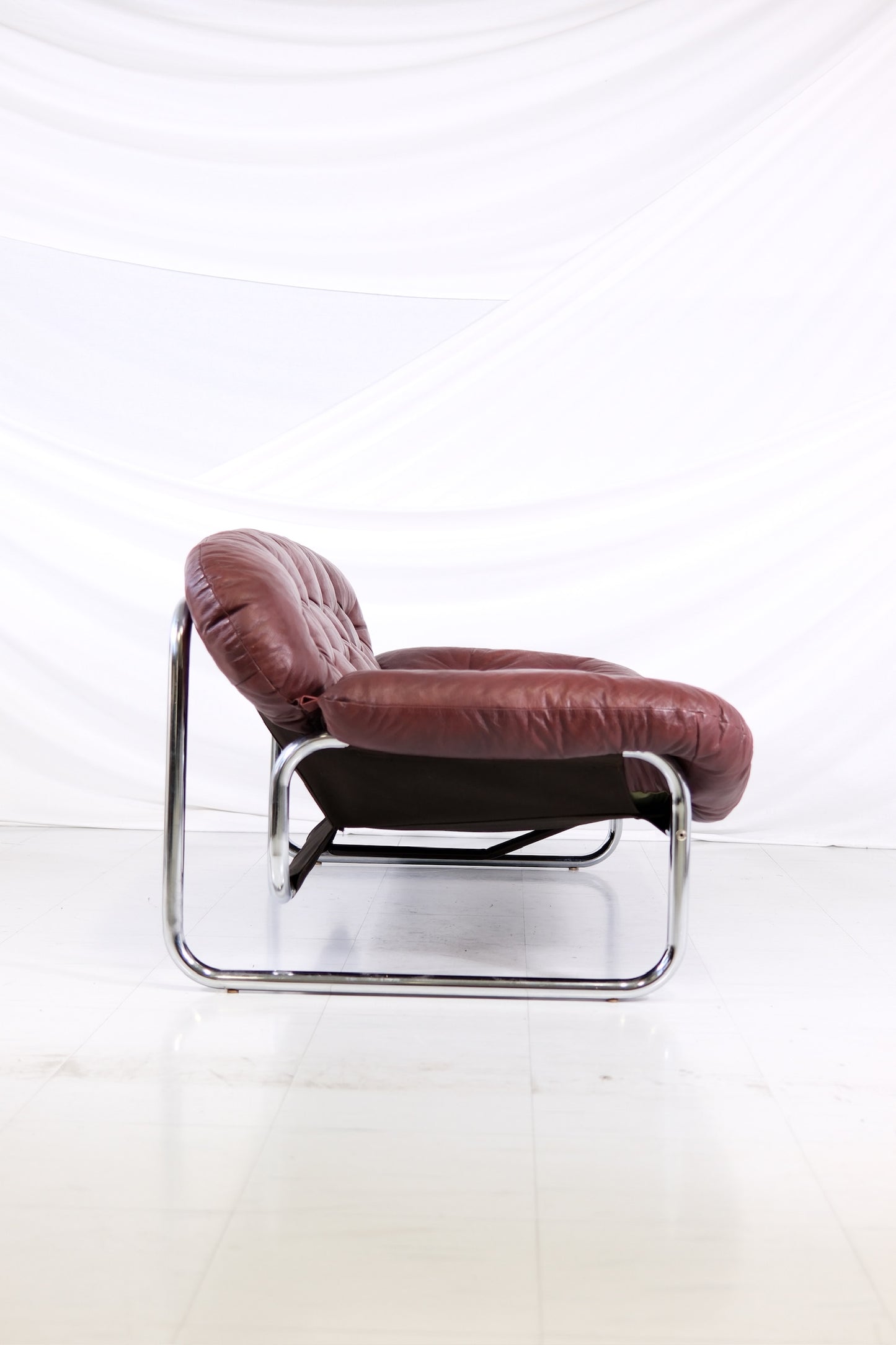 Vintage IKEA 2 Seater Sofa by Johan Bertil Häggström Dark Red Leather, 1970s