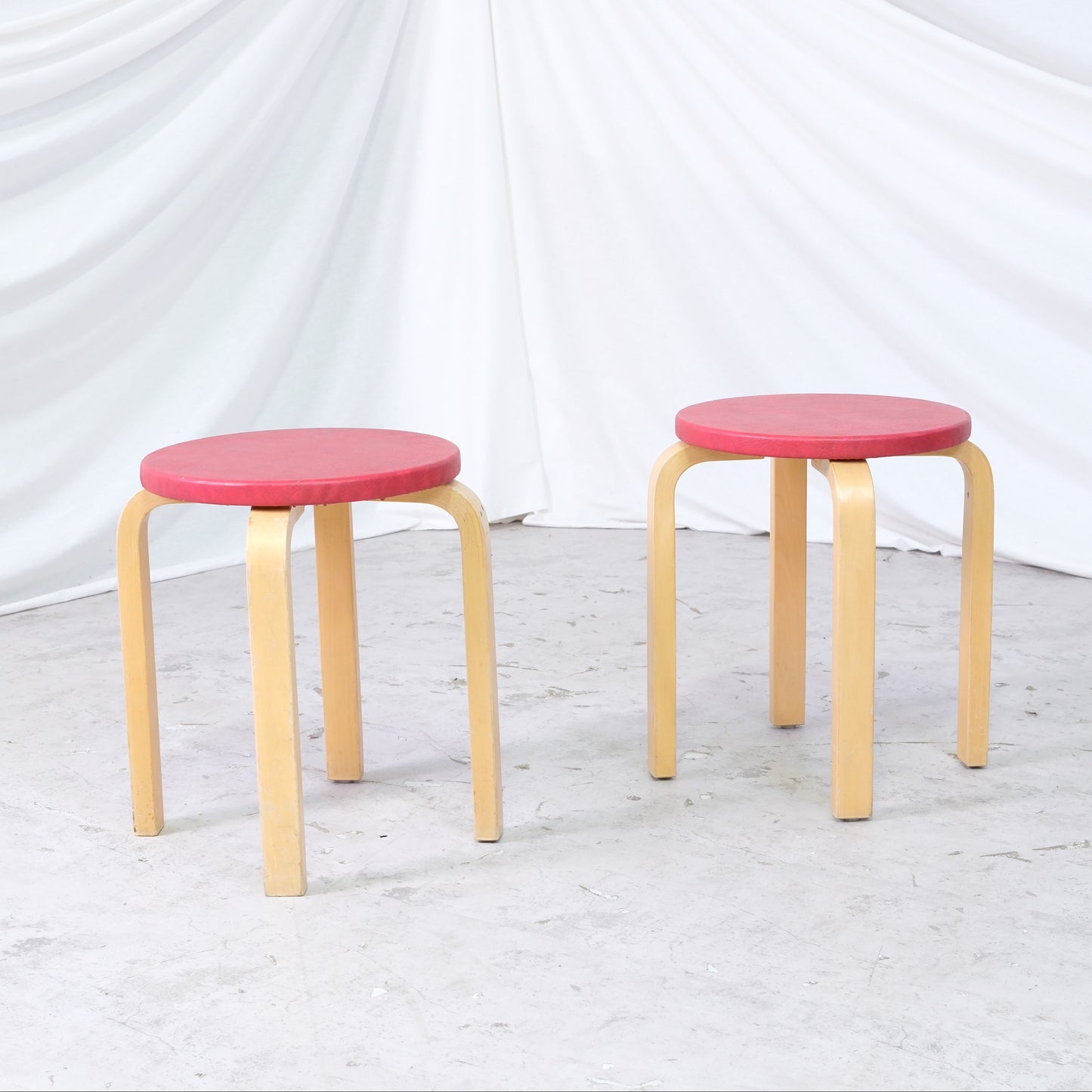 Alvar Aalto Stool E60 with Red Upholstery by Artek