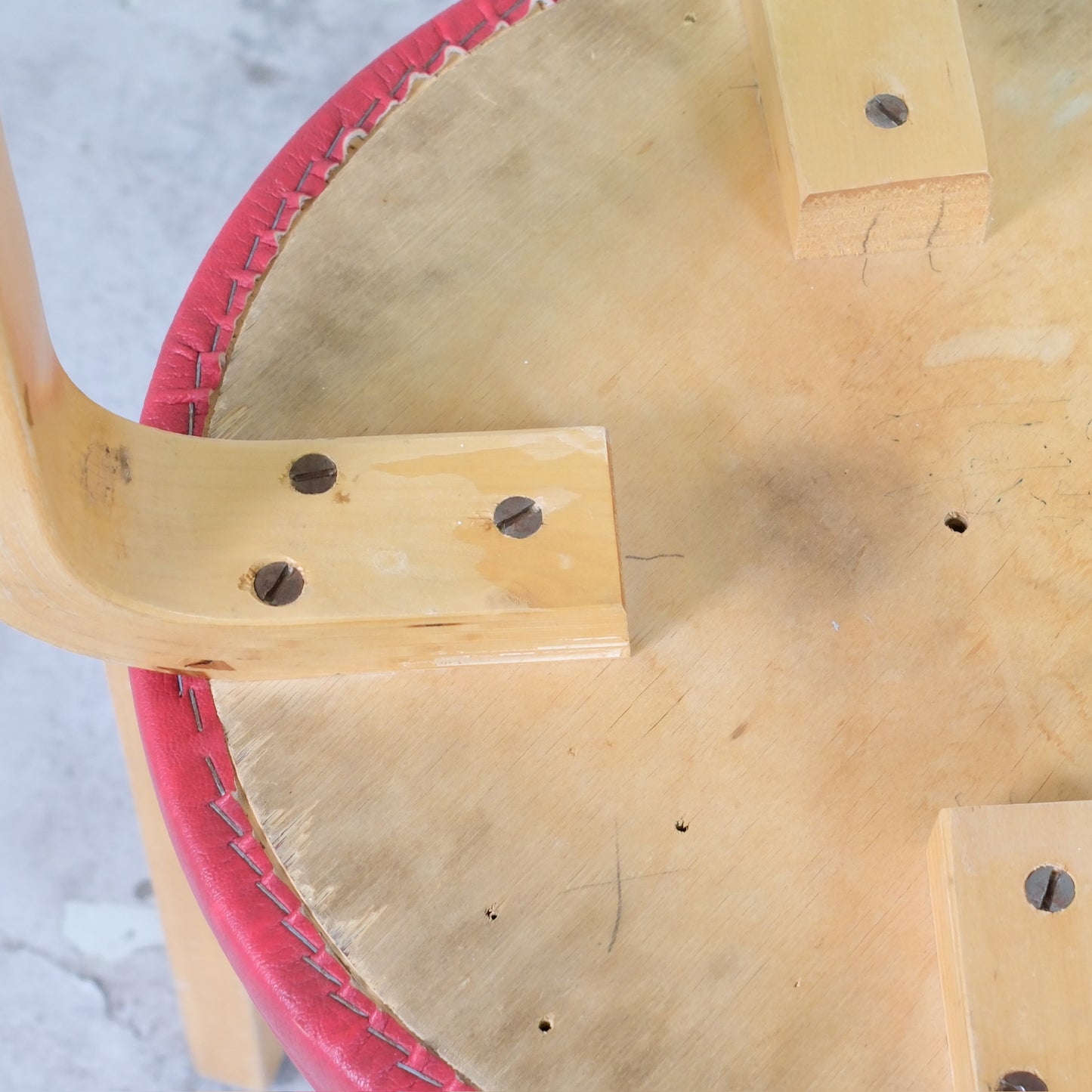 Alvar Aalto Stool E60 with Red Upholstery by Artek