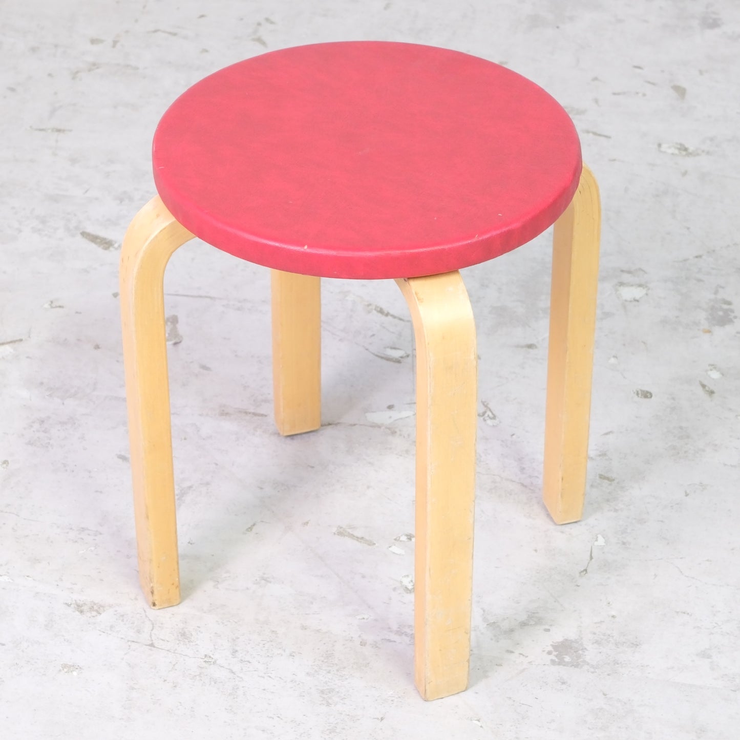 Alvar Aalto Stool E60 with Red Upholstery by Artek