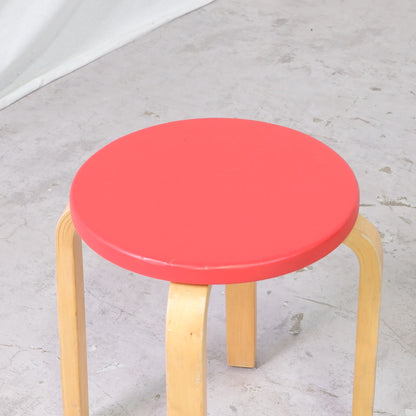 Alvar Aalto Stool E60 with Red Upholstery by Artek