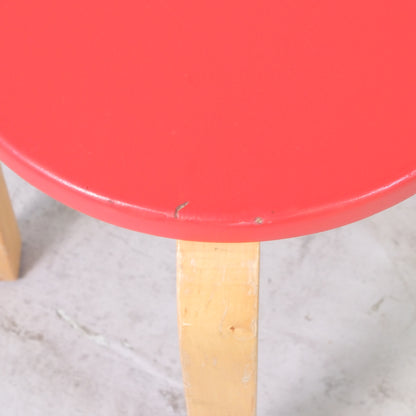 Alvar Aalto Stool E60 with Red Upholstery by Artek