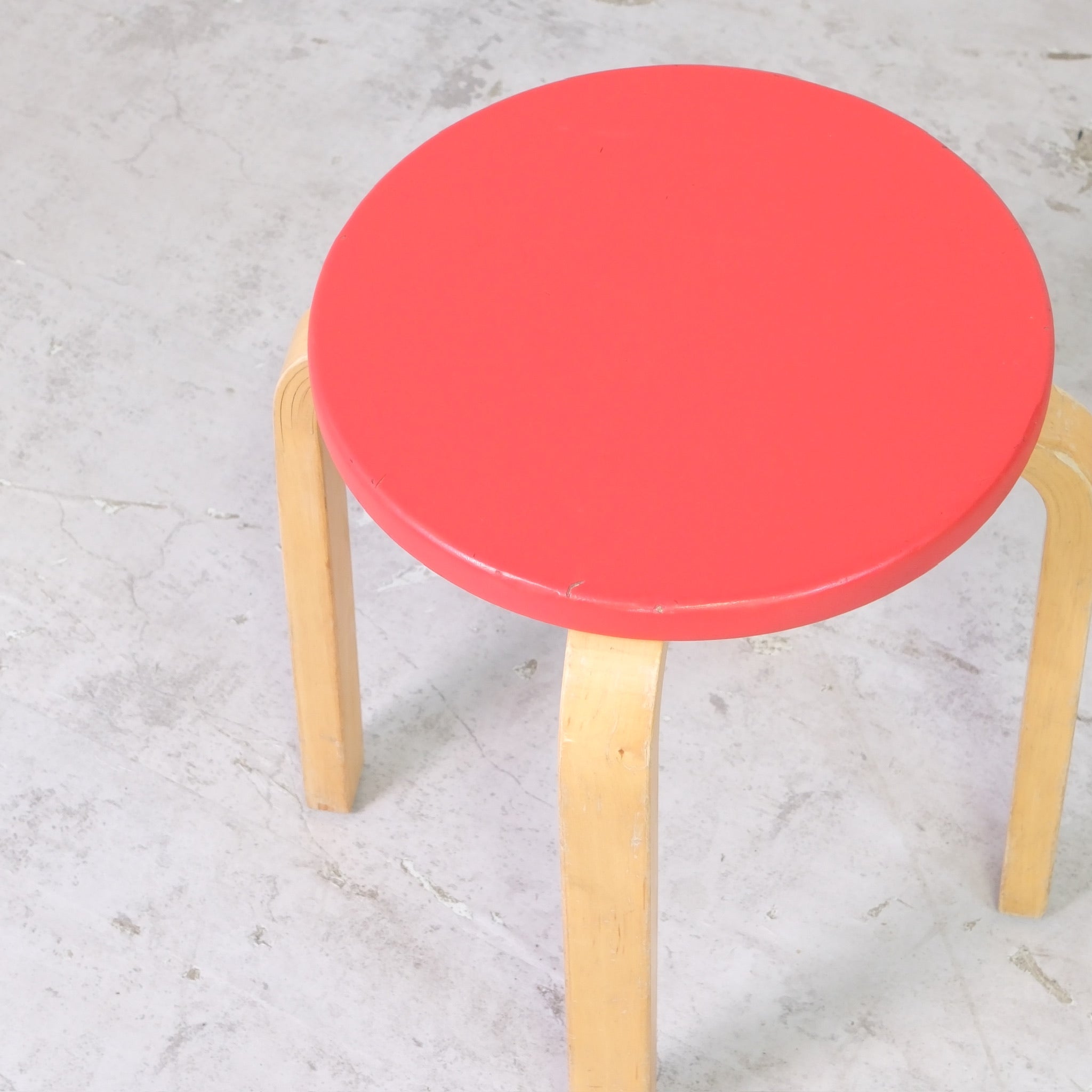 Alvar Aalto Stool E60 with Red Upholstery by Artek – Pino Interiors