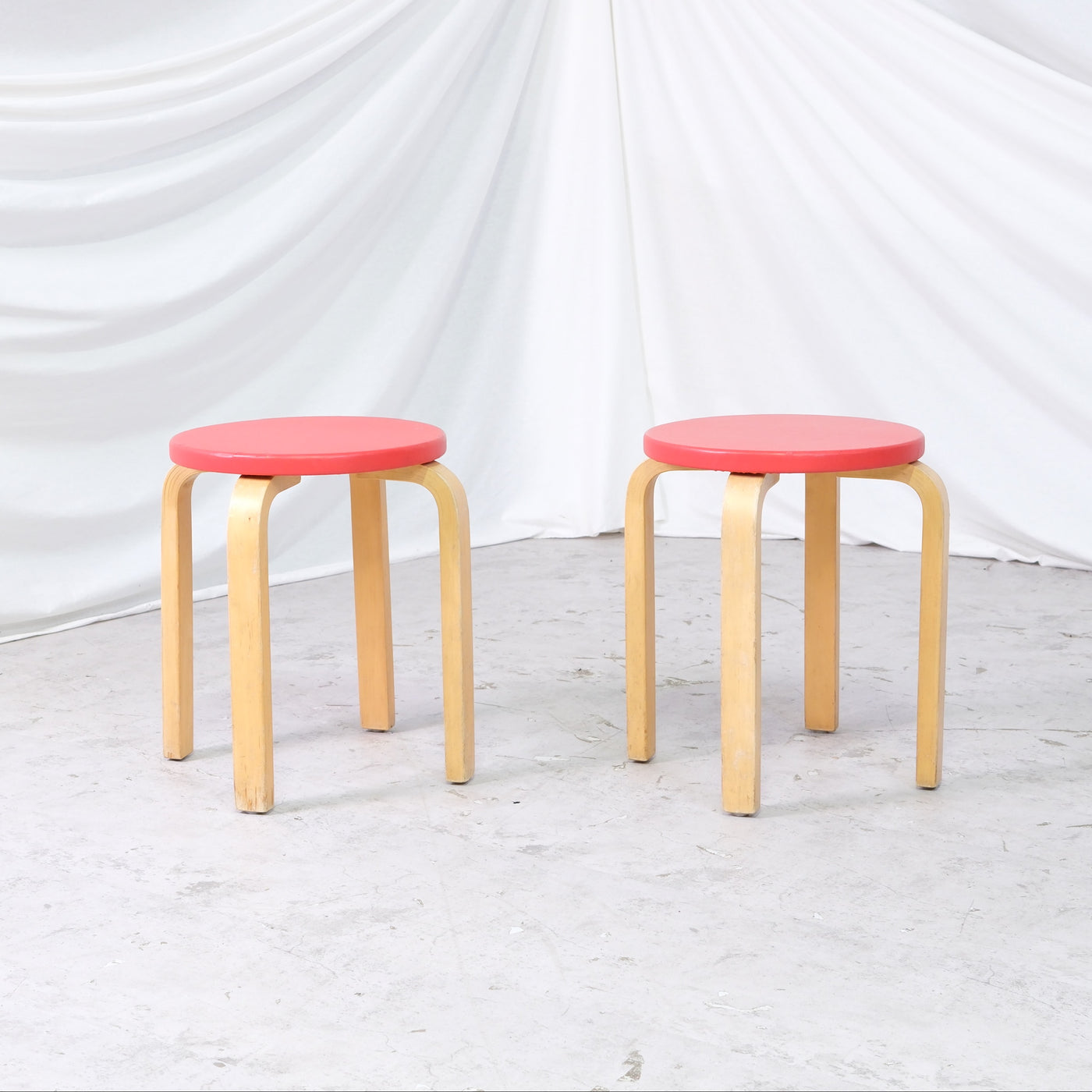 Alvar Aalto Stool E60 with Red Upholstery by Artek