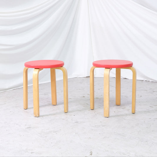 Alvar Aalto Stool E60 with Red Upholstery by Artek