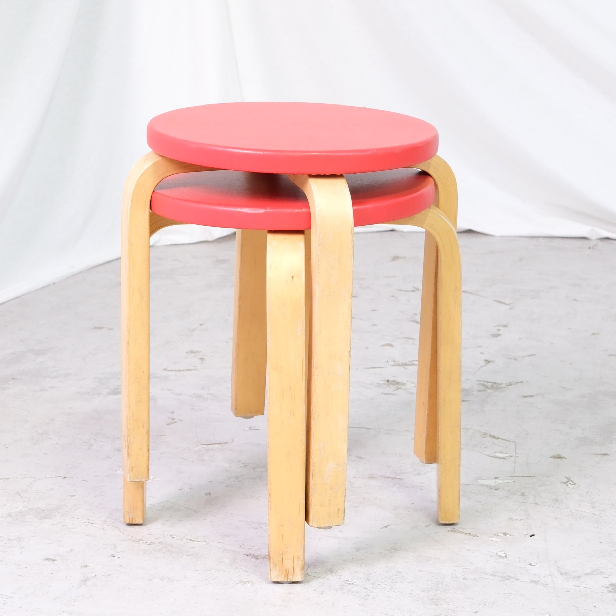Alvar Aalto Stool E60 with Red Upholstery by Artek – Pino Interiors