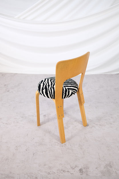 Artek 66 Chairs with Zebra Upholstery, by Alvar Aalto