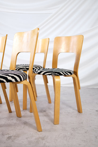 Artek 66 Chairs with Zebra Upholstery, by Alvar Aalto