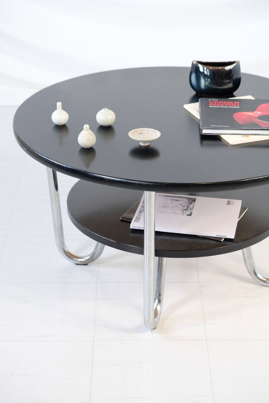 Round Coffee Table with Tubular Steel Legs – 1930s Bauhaus