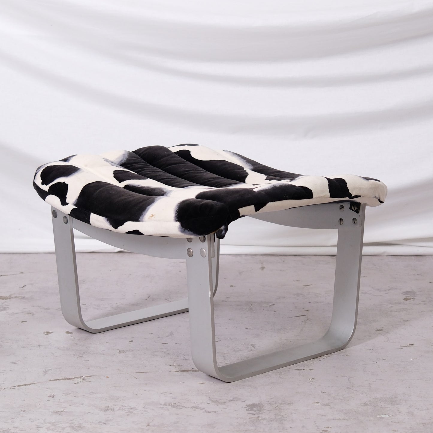 Ilmari Lappalainen Pulkka Lounge Chair with Ottoman – Cowhide Print Canvas