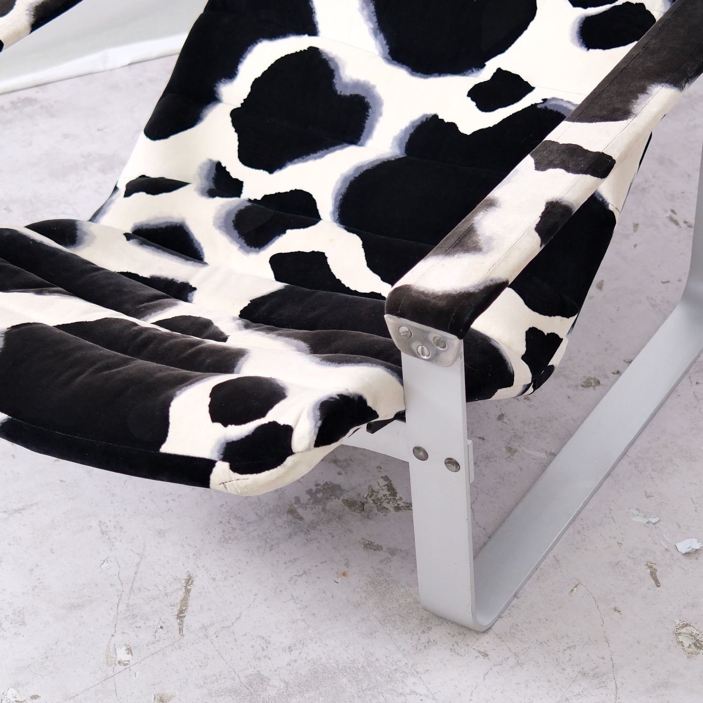 Ilmari Lappalainen Pulkka Lounge Chair with Ottoman – Cowhide Print Canvas