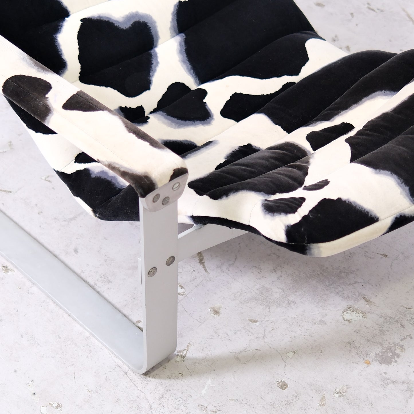 Ilmari Lappalainen Pulkka Lounge Chair with Ottoman – Cowhide Print Canvas