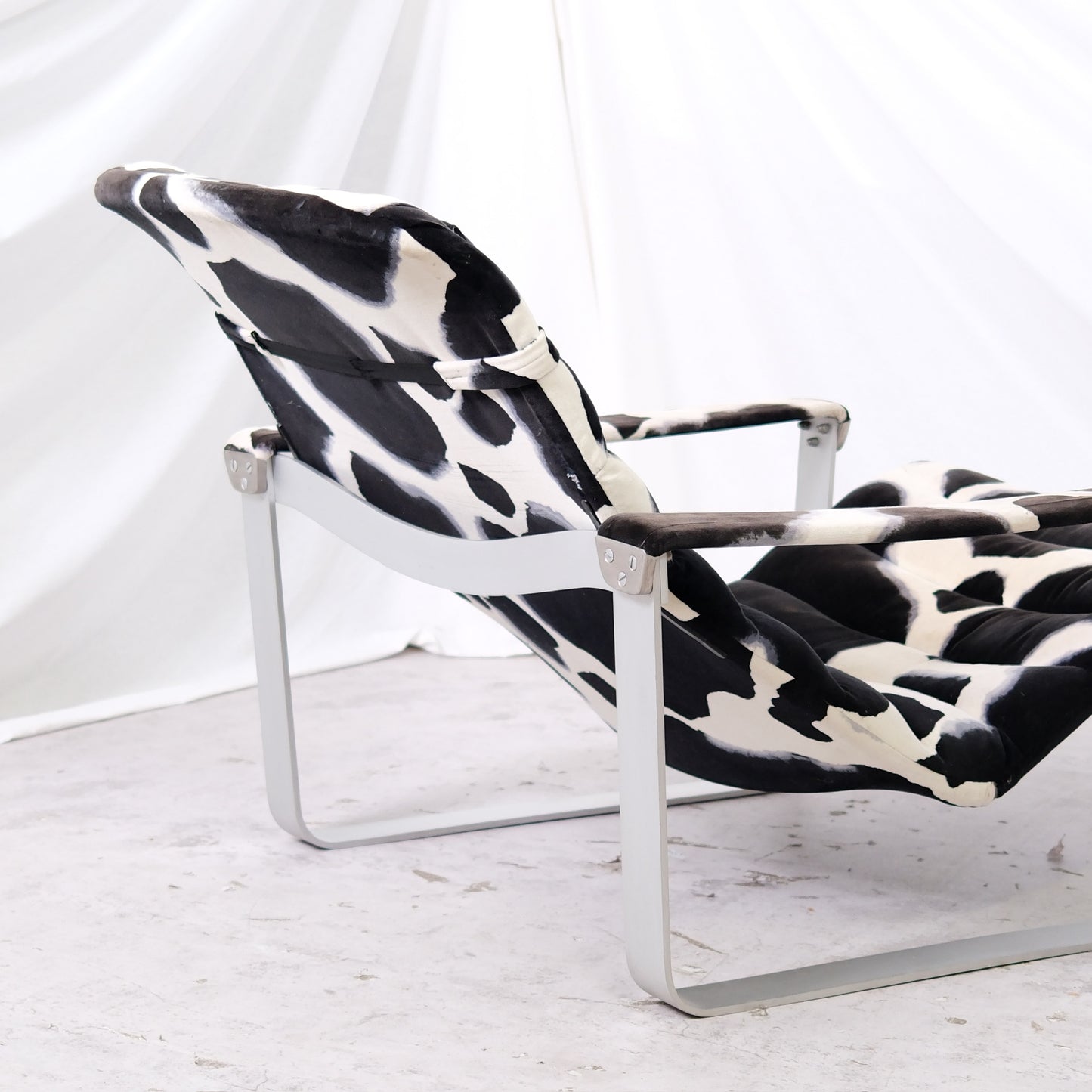 Ilmari Lappalainen Pulkka Lounge Chair with Ottoman – Cowhide Print Canvas