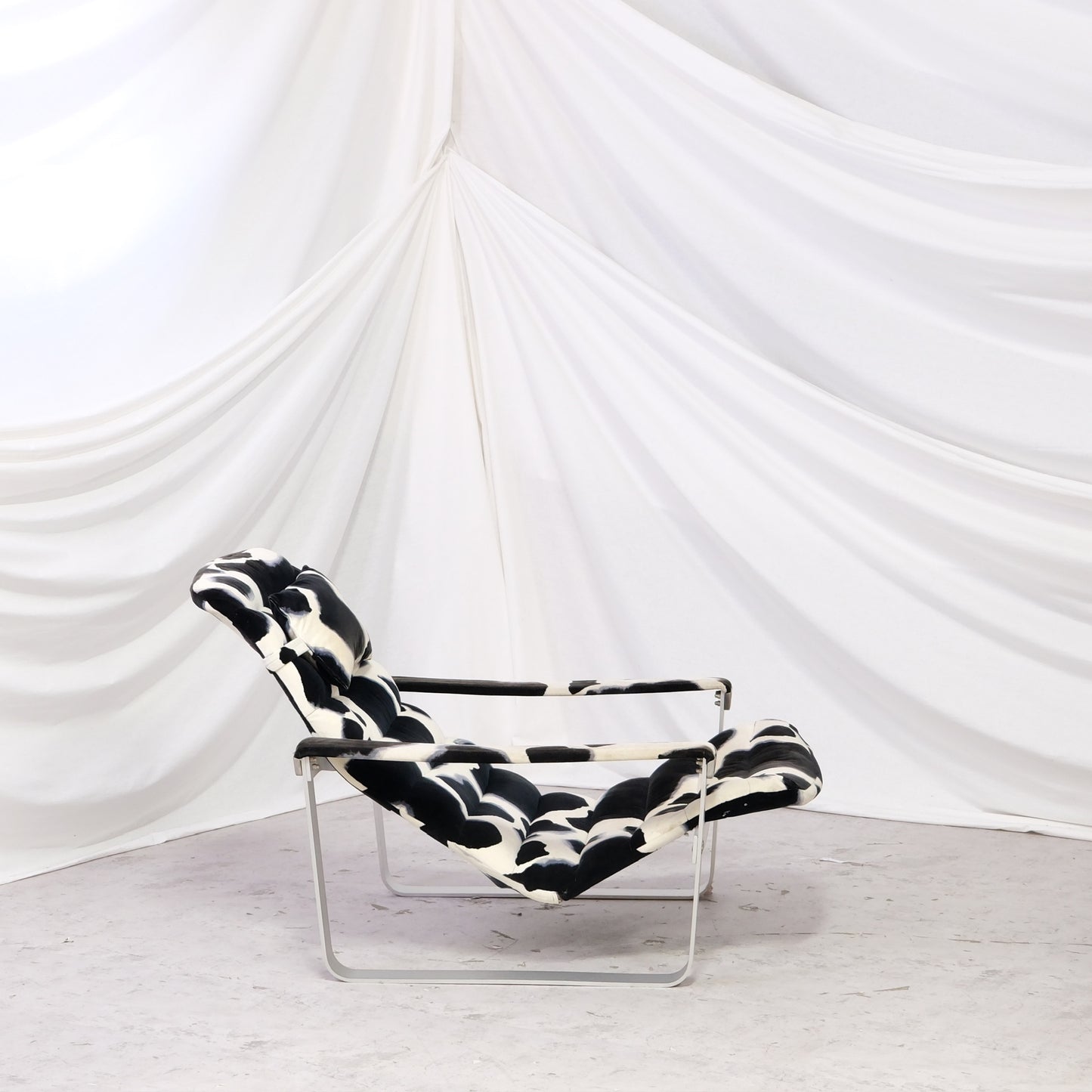 Ilmari Lappalainen Pulkka Lounge Chair with Ottoman – Cowhide Print Canvas