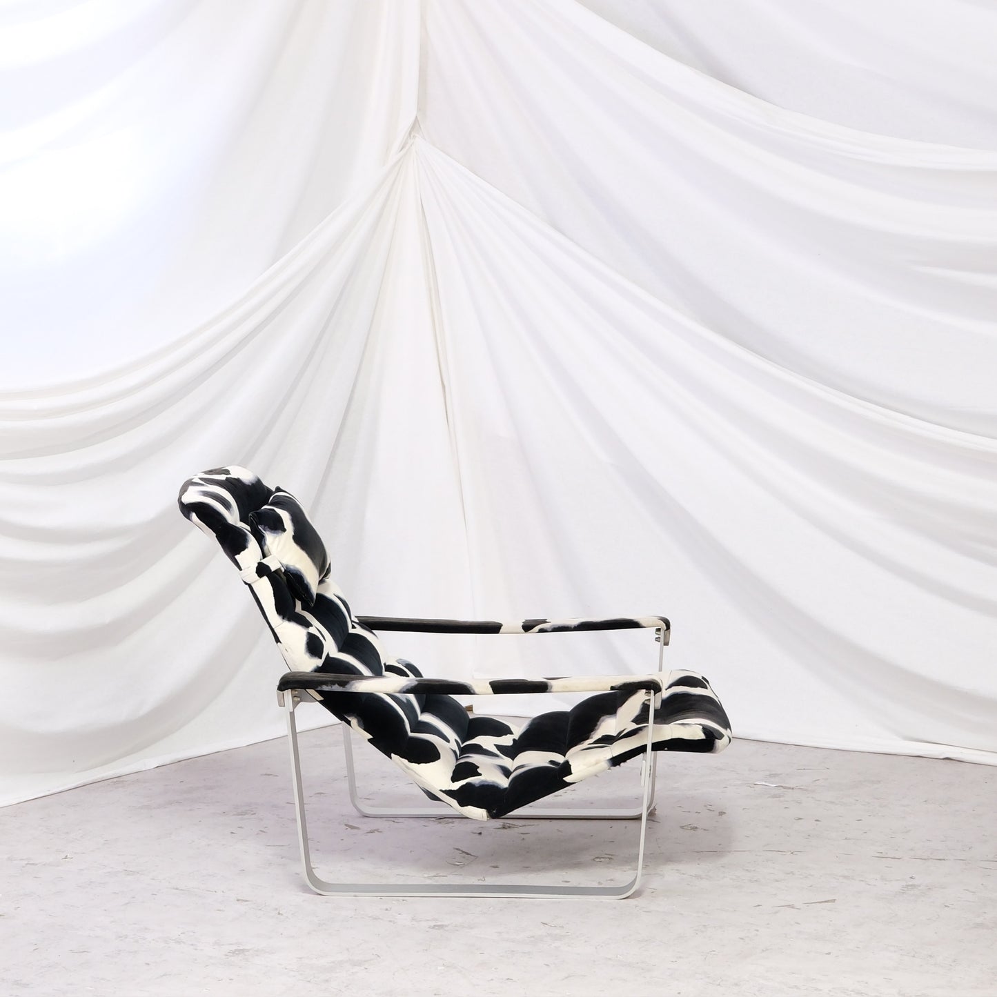 Ilmari Lappalainen Pulkka Lounge Chair with Ottoman – Cowhide Print Canvas