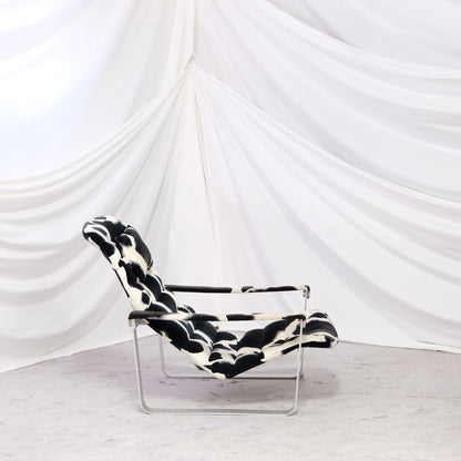 Ilmari Lappalainen Pulkka Lounge Chair with Ottoman – Cowhide Print Canvas