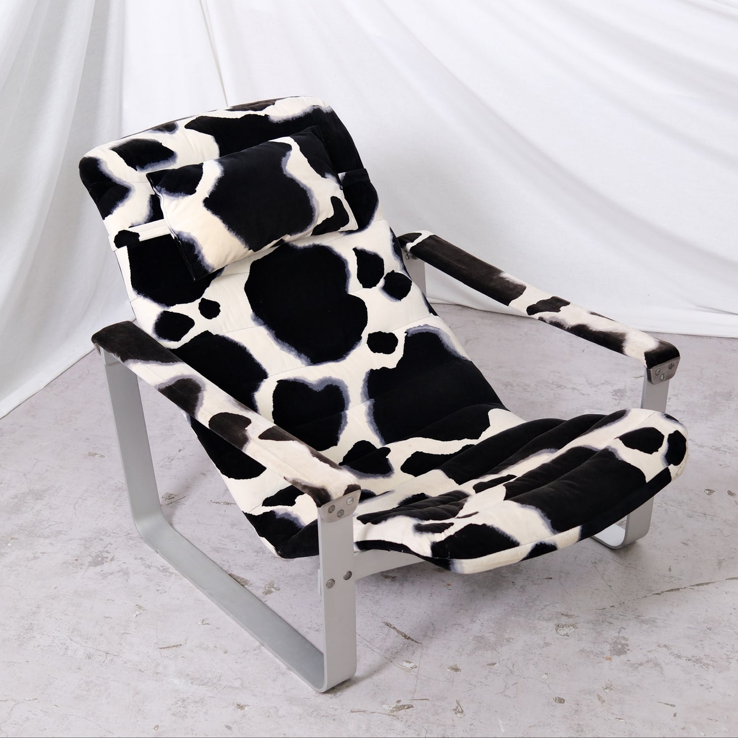 Ilmari Lappalainen Pulkka Lounge Chair with Ottoman – Cowhide Print Canvas