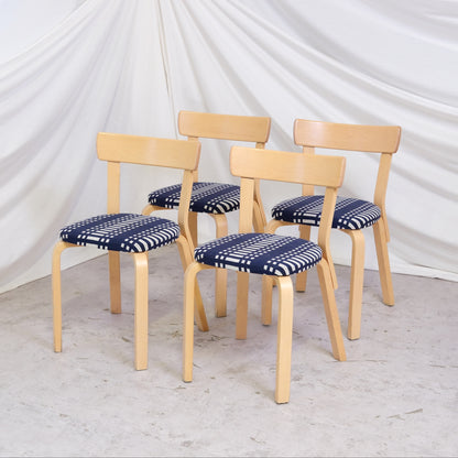 Alvar Aalto Chair 69 Set with Johanna Gullichsen Upholstery