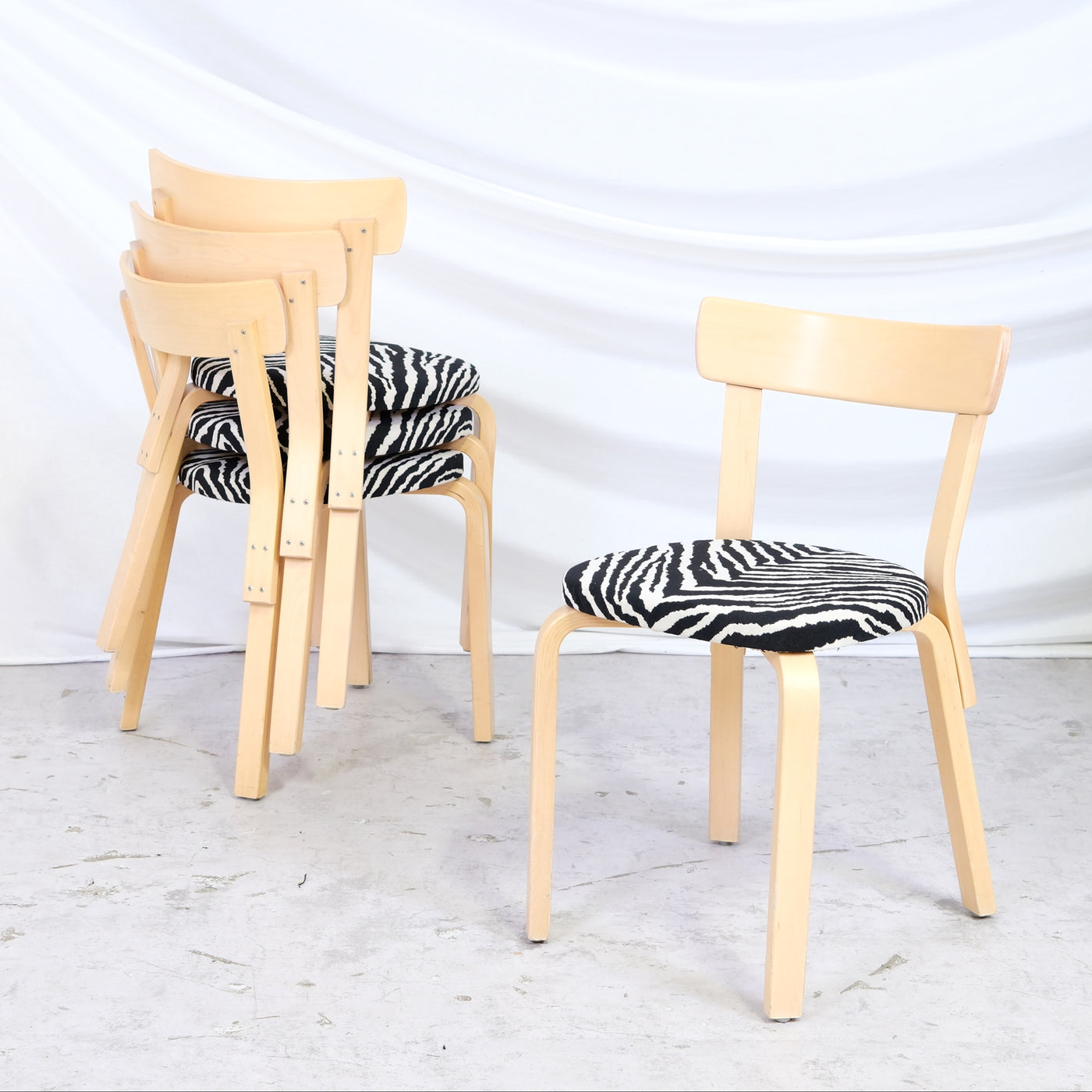 Artek 69 Chairs with Zebra Upholstery