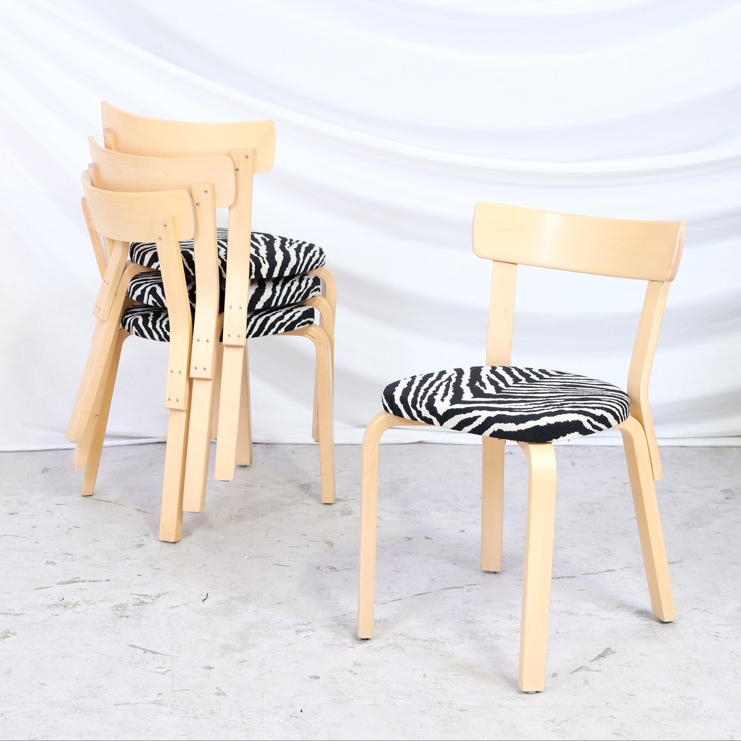 Artek 69 Chairs with Zebra Upholstery