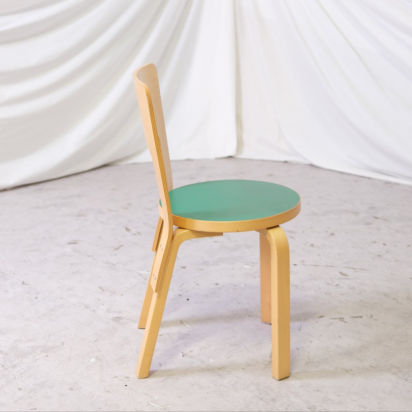 Alvar Aalto Chair 66 - Green Linoleum Seat, 1998