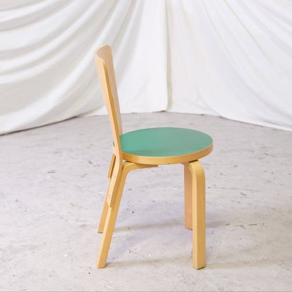 Alvar Aalto Chair 66 - Green Linoleum Seat, 1998