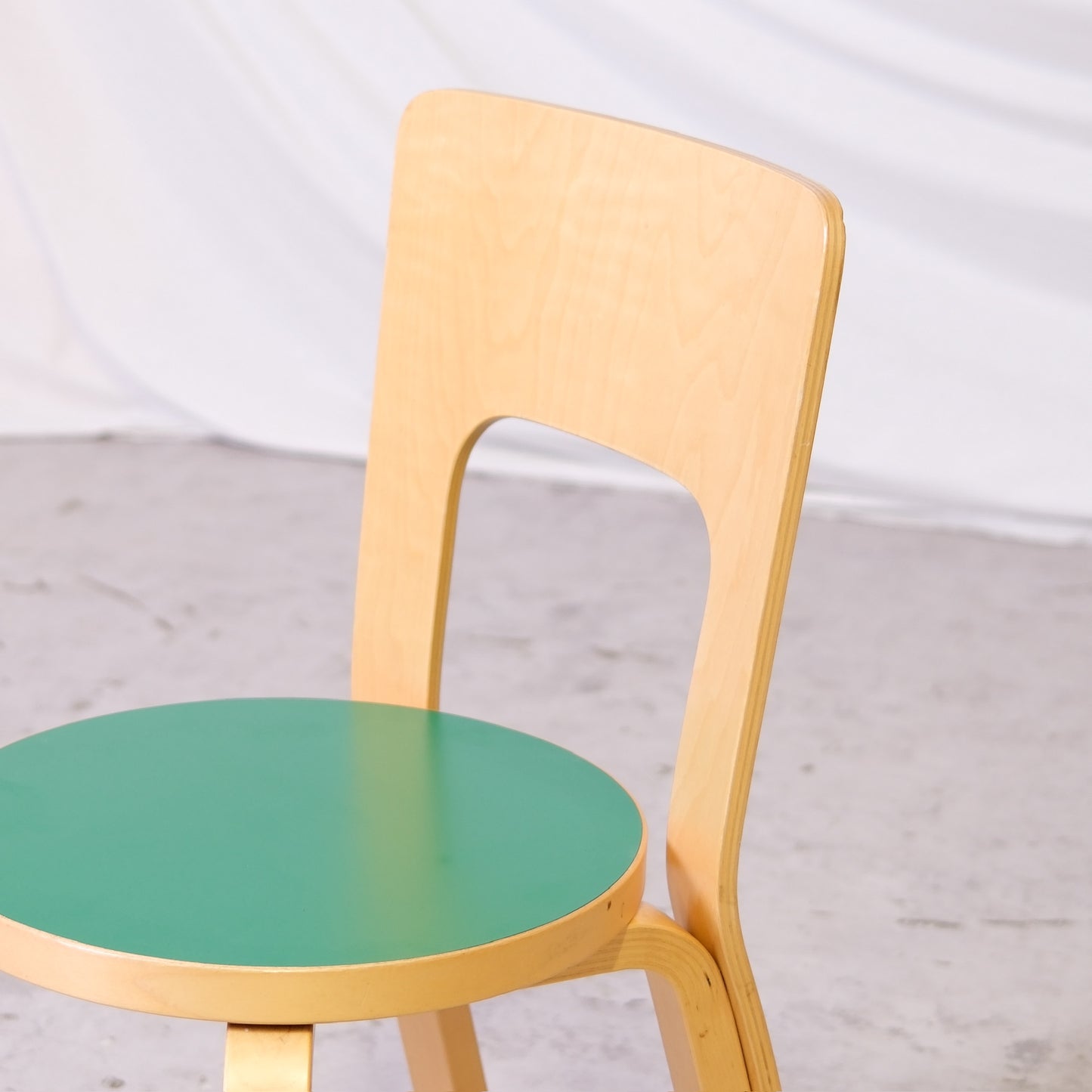 Alvar Aalto Chair 66 - Green Linoleum Seat, 1998